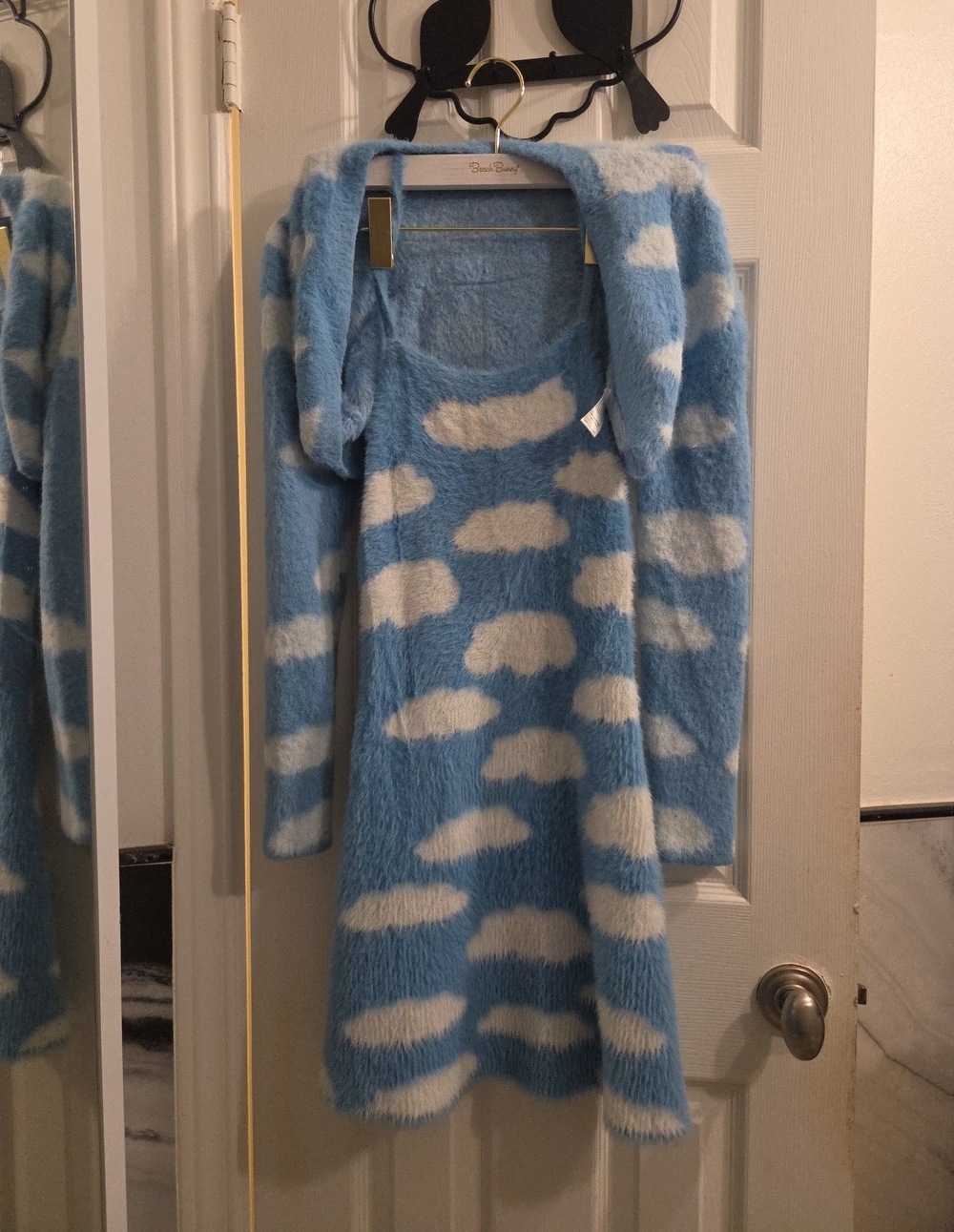Cozy Cloud-Print Blue & White Sweater Dress and Cardigan Set